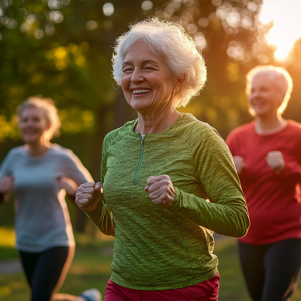 Активні люди поважного віку займаються спортом на свіжому повітрі
